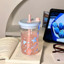 Axyaa 560ml Star Glass Water Bottle with Lid and Straw