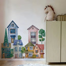 Axyaa Watercolor City Wall Mural Decal Peel&Stick DIY Home Decor