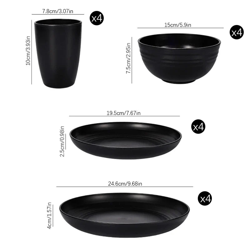 Axyaa 16pc Black PP Cutlery & Plate Set for Outdoor Camping and Parties
