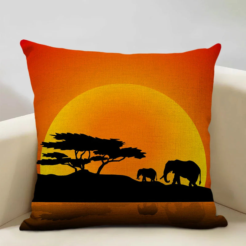 Axyaa African Landscape Art Pillow Case 45x45cm High Quality Linen Cushion Cover