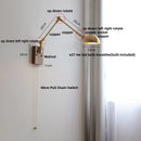Axyaa Copper LED Swing Arm Wall Light Fixture Nodic Walnut Design