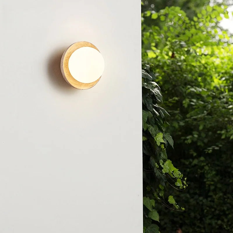 Axyaa Yellow Travertine LED Wall Sconce White Glass Ball Kitchen Bedside Lamp