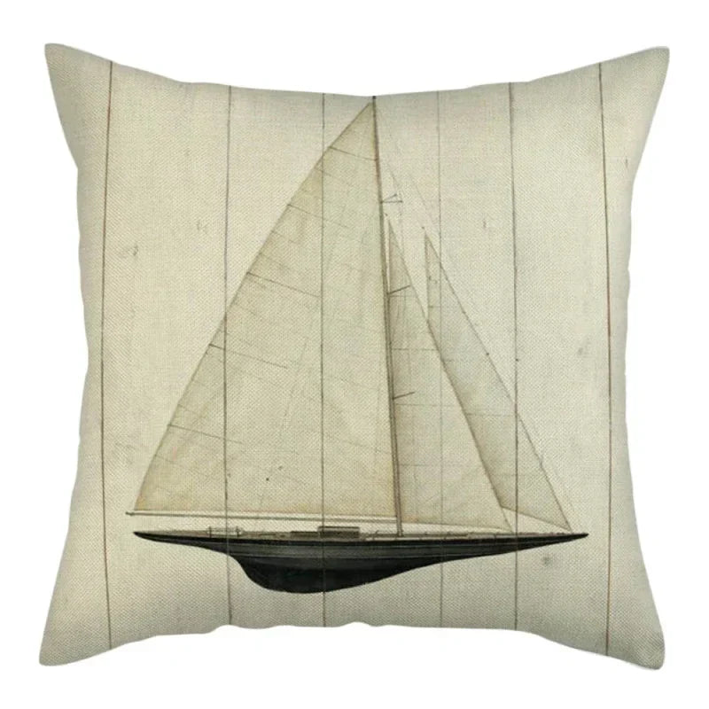 Marine Ship Print Linen Pillow Cover for Home Sofa Decor Axyaa