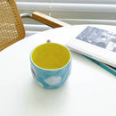 Axyaa Ceramic Espresso Coffee Cup Hand Drawing Underglaze Small Flower Rainbow Grid Mug