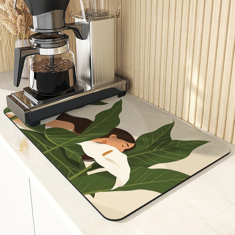 Axyaa Flower Desk Drain Pad Non-slip Kitchen Dish Drying Mat