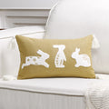 Axyaa Bunny Rabbit Floral Embroidery Pillow Cover, Soft Canvas Texture, Easter Home Decor
