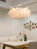 Axyaa Feather Lamp Cream Crown Style Girls' Room & Cloakroom Chandelier Master Bedroom