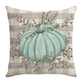 Axyaa Harvest Pumpkin Plaid Linen Blue Pillow Cover for Festive Decor