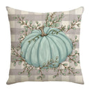 Axyaa Harvest Pumpkin Plaid Linen Blue Pillow Cover for Festive Decor