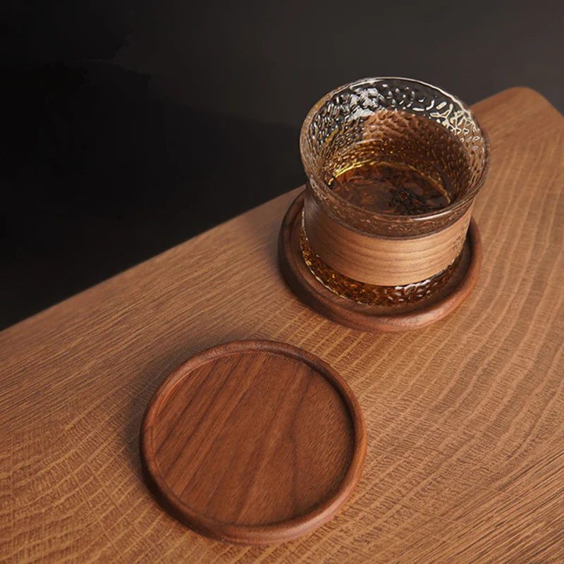 Axyaa Walnut Wooden Coaster Set - Heat Resistant Cup Mats for Kitchen Décor
