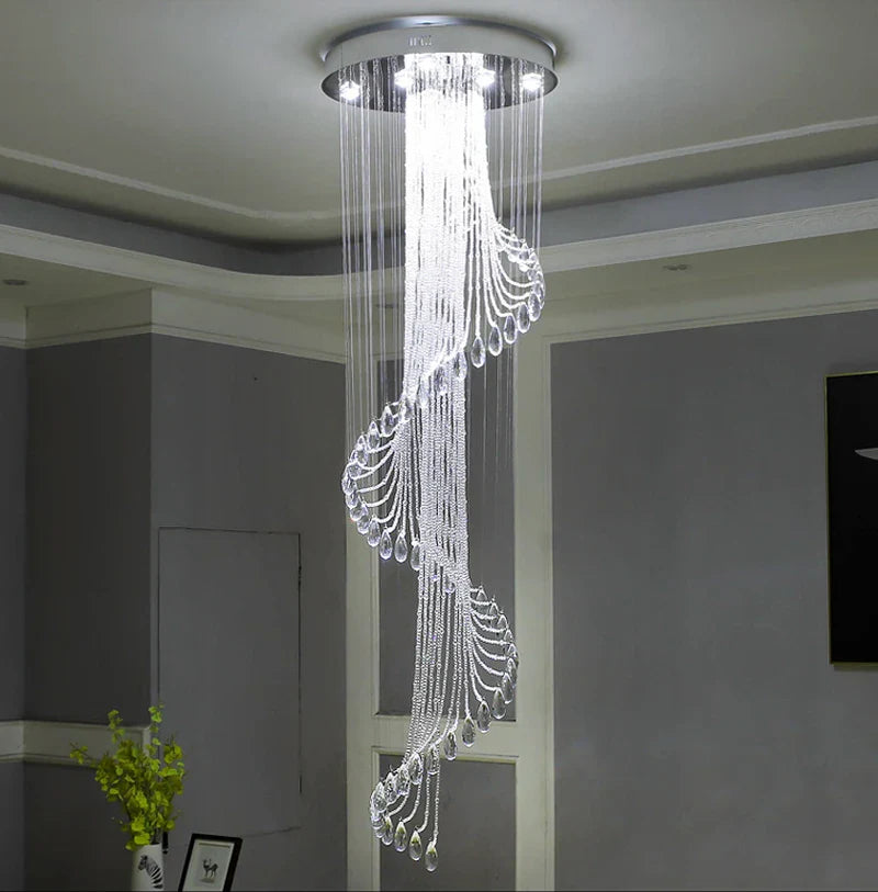 Axyaa Crystal Chandelier: Modern LED Spiral Pendant Light for Hotel Villa Decor