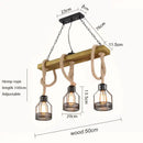 Axyaa Retro Industrial Chandelier Wood Pendant Lamp Iron Hemp Rope Hanging Lamp