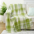 Axyaa Orange Plaid Cashmere Throw Blanket with Tassels