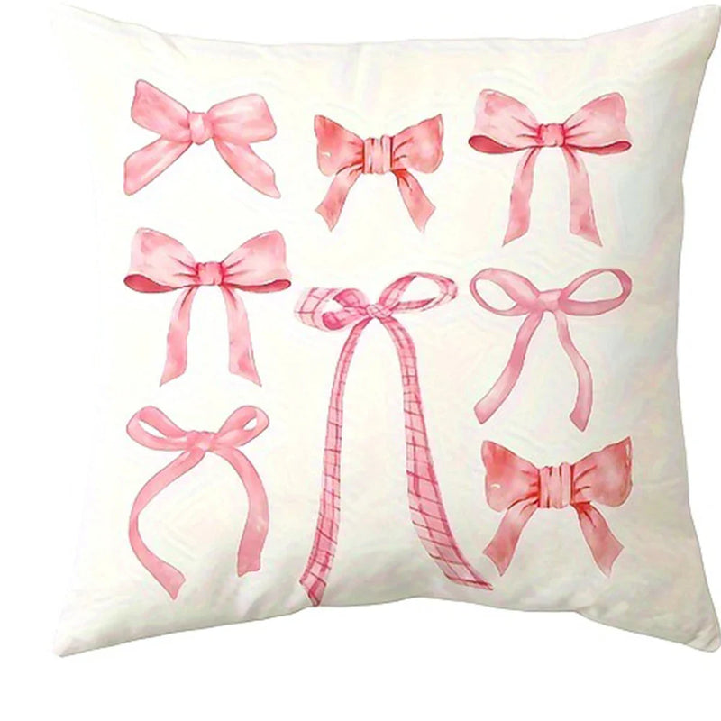 Axyaa Pink Bow Cherry Pillowcase: Soft, Sofa Cushion Cover for Stylish Comfort