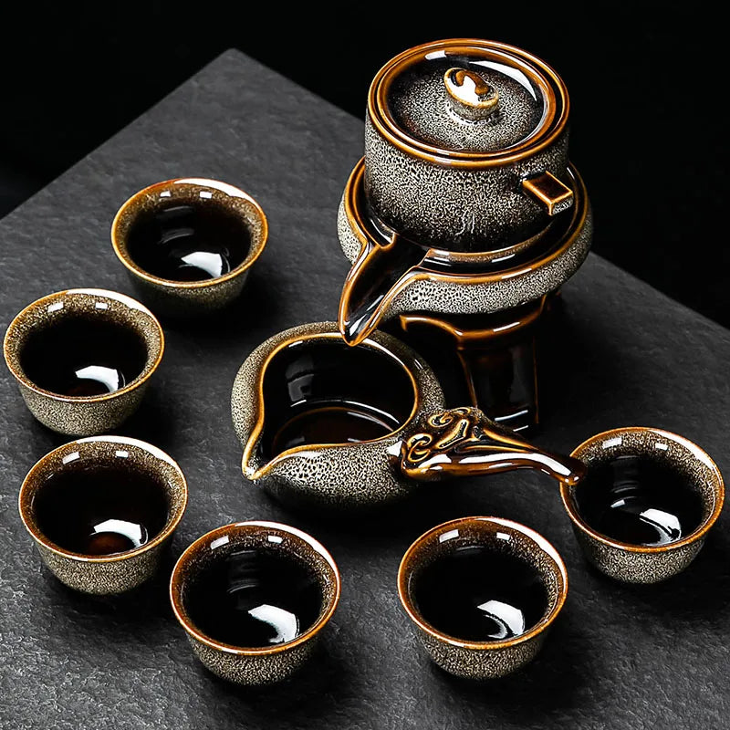 Axya High-End 6-Person Kung Fu Tea Set: Bone Teapot & Cups, Automatic System