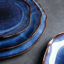 Axyaa Deep Blue Ceramic Irregular Plate Set - Household Dinnerware Tableware Tray