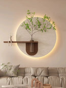 Axyaa Sandstone Vase & Green Plant Luminous Wall Painting with Wall Lamp