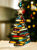 Axyaa Christmas Tree Tabletop Ornament, Stacked Books Design with Star Topper