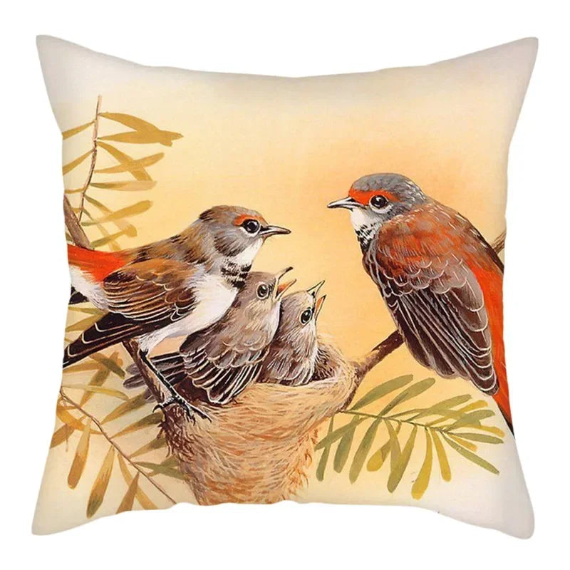 Axyaa Bird and Flower Printed Pillow Cover 45x45cm for Home Sofa Decor