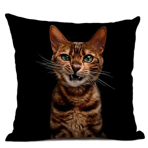 Axyaa Cat Pattern Cushion Cover 45x45cm Linen Pillowcase for Home Sofa Art Decor