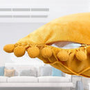 Axyaa Velvet Yellow Lumbar Pillow Cover with Pompoms & Tassels