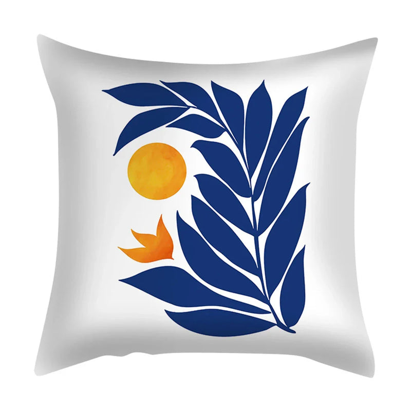 Axyaa Blue Daisy Geometric Flower Leaf Pillow Cover Square Decorative Cushion Cover