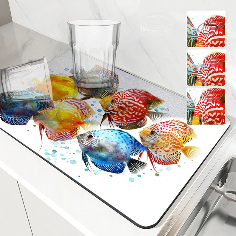 Axyaa Marine Fish Color Absorbent Kitchen Drying Mat