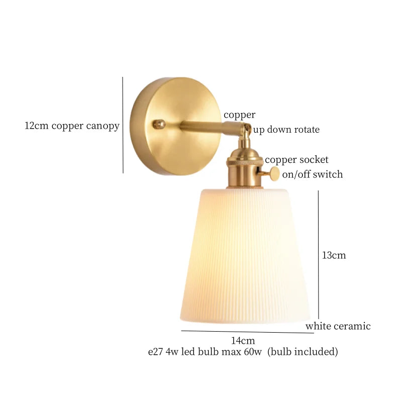 Axyaa Ceramic LED Wall Sconce with Pull Chain for Home Decor