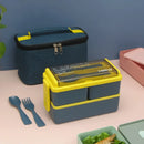 Axyaa Double Layer Lunch Box & Storage Bag Set with Fork Spoon - Leakproof & Microwave-safe