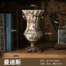 Axyaa Retro Ice Crack Ceramic Vase, European Double-Ear High-Footed Home Decor