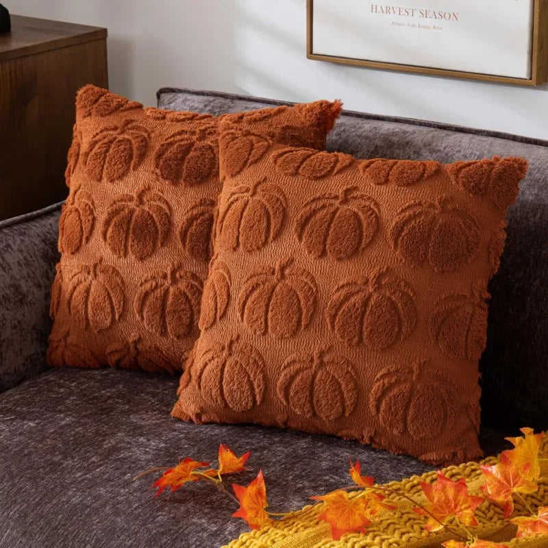 Axyaa Christmas Short Plush Pillow Cover Pumpkin Festival Decor Sofa Cushion