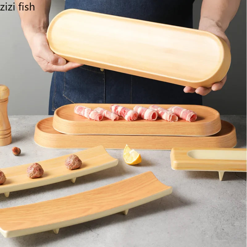 Axya Wood Grain Melamine Sushi Plate Set