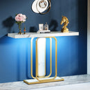 Axyaa Gold White Console Table with LED Lights and Faux Marble Veneer