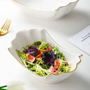 Axyaa 800ml Gold Phoenix Tail Ceramic Bowl - Multipurpose Soup Pasta Fruit Salad Plate