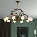 Axyaa Nordic Floral Chandelier: Green Leaf Glass Pendent Lamp