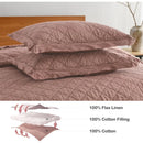 Axyaa Linen/Cotton Queen Quilt Set, Cameo Rose, Diamond Stitch, Pre-Washed