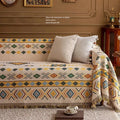 Axyaa Retro Oil Painting Design Sofa Cover with Tassels for Home Decor