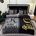 Axyaa Black Grey Color Blocking Crown Letter Duvet Cover Set for Queen King Size