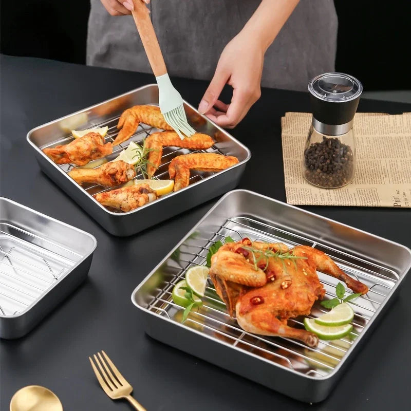 Axya Stainless Steel Square Draining Tray with Lid
