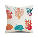 Axyaa Coral Marine Life Watercolor Cushion Cover Ocean Fish Linen Pillowcase