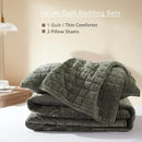 Axyaa Olive Green Velvet Quilt Set - Full/Queen Size Comforter with 2 Shams