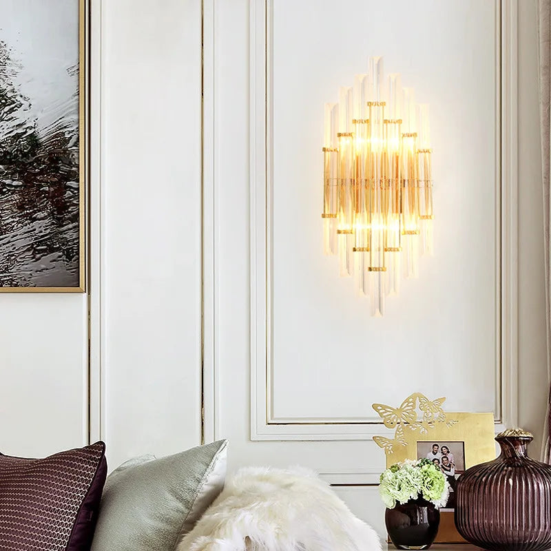 Axyaa Gold Crystal Wall Lights: Modern LED Sconce for Home Decoration