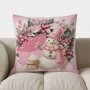 Axyaa Pink Snowman Flowers Throw Pillow Cover