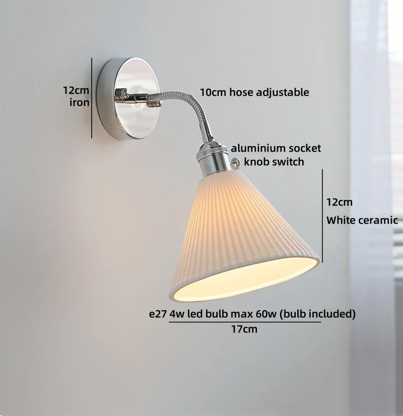 Axyaa White Ceramic LED Wall Light with Pull Chain Switch