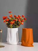 Axyaa Morandi Pleated Vase: Nordic Light Luxury Ceramic Decoration for Living Room, Dining Table