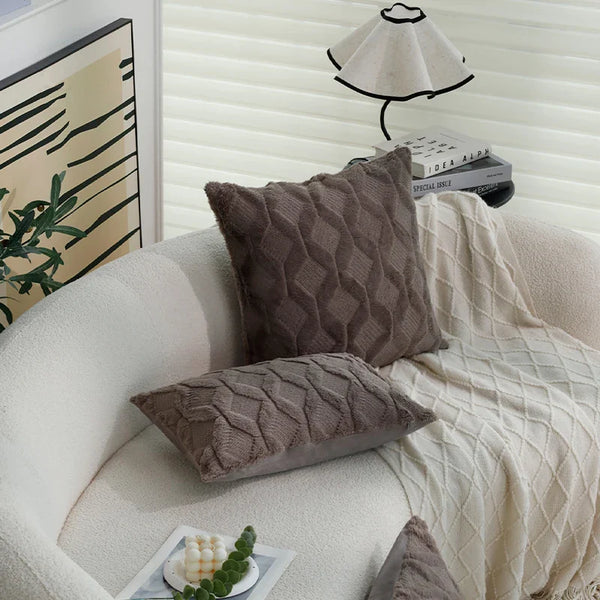 Axyaa Nordic Plush Dark Gray Cushion Cover for Home Sofa Decor Diamond Pattern