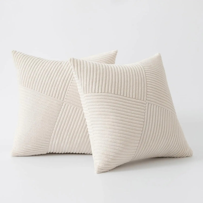 Beige Corduroy Striped Throw Pillow Covers 18x18 Inch for Couch, Axyaa Brand