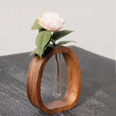 Axyaa Walnut Wood Flower Stand Glass Vase for Creative Arrangements
