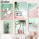 Beach Flamingo Canvas Wall Art by Axyaa - Sea Wave Starfish Shell, Palm Tree, Pineapple