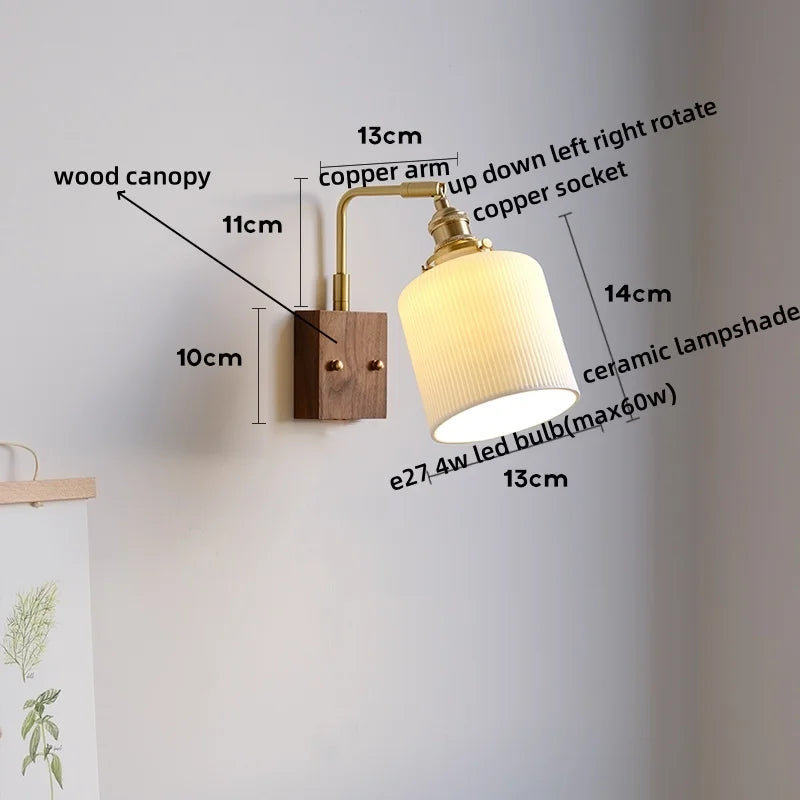 Axyaa Ceramic Copper LED Wall Lamps with Pull Chain Switch for Home Decor